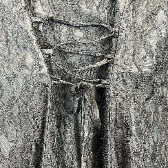 Gothic Chic Black Lace Long Sleeve Dress Size 5 Vintage 80s/90s Lace Up - Picture 6 of 11